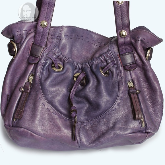 B. Makowsky Hobo Bag Shoulder Bag Purple Pebbled Leather Silver Hardware - Picture 4 of 9